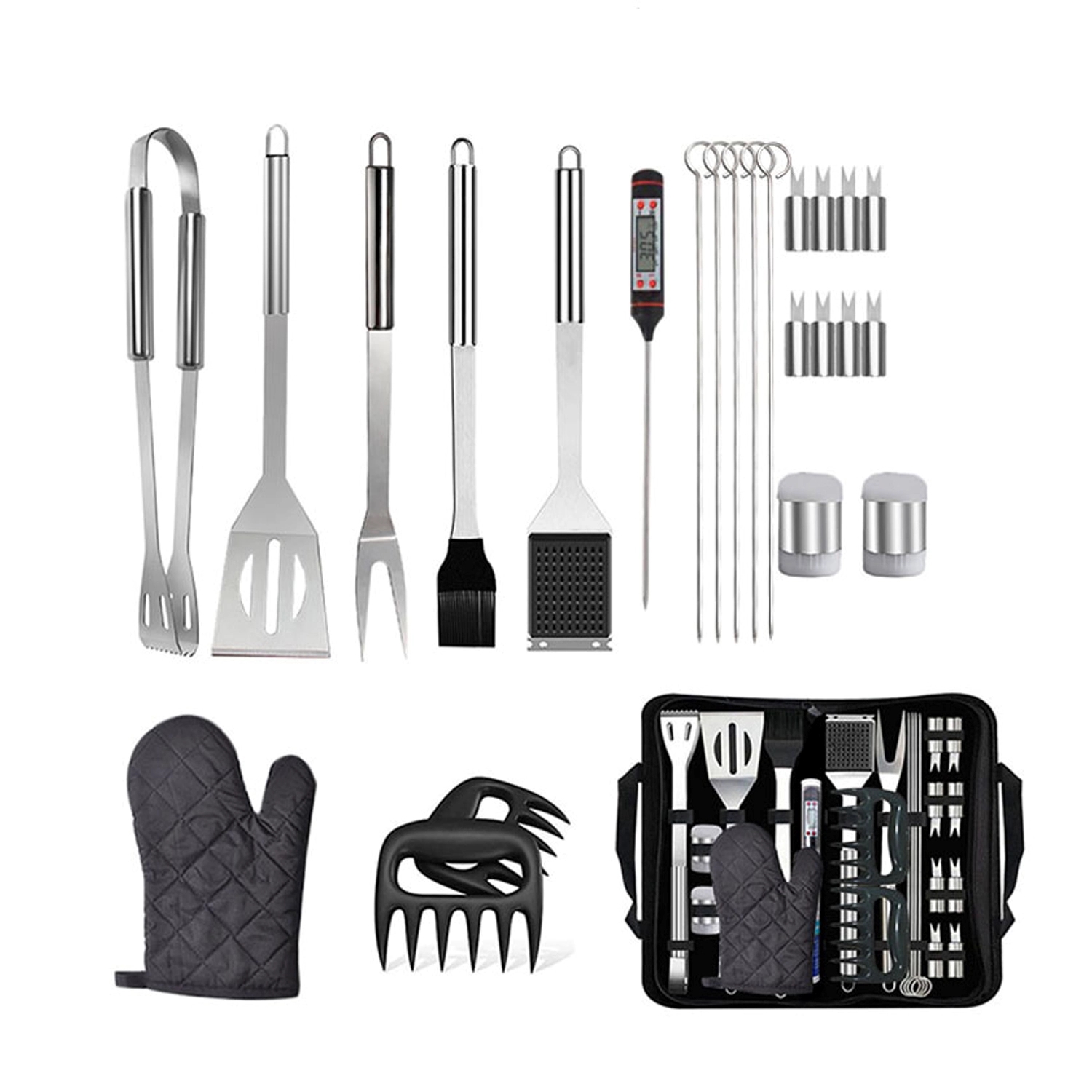 25pcs Extra Thick Stainless Steel Grill Tool Set 5