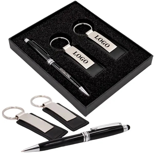 Executive Stylus Pen And Leather Keychain Gift Set 5