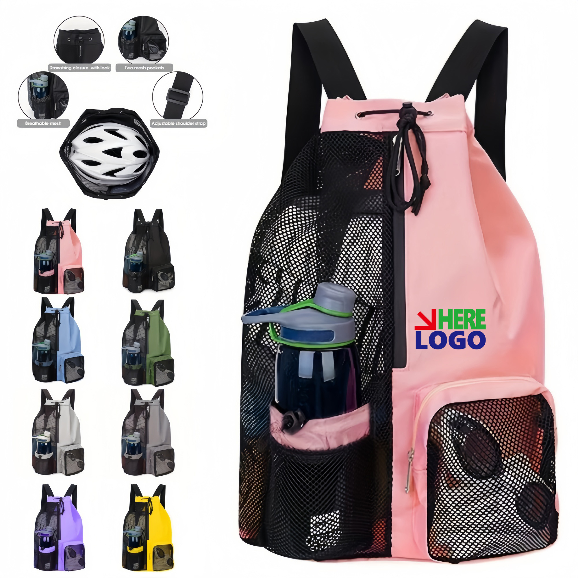 Swimming Bag With Mesh Drawstring Backpack 2