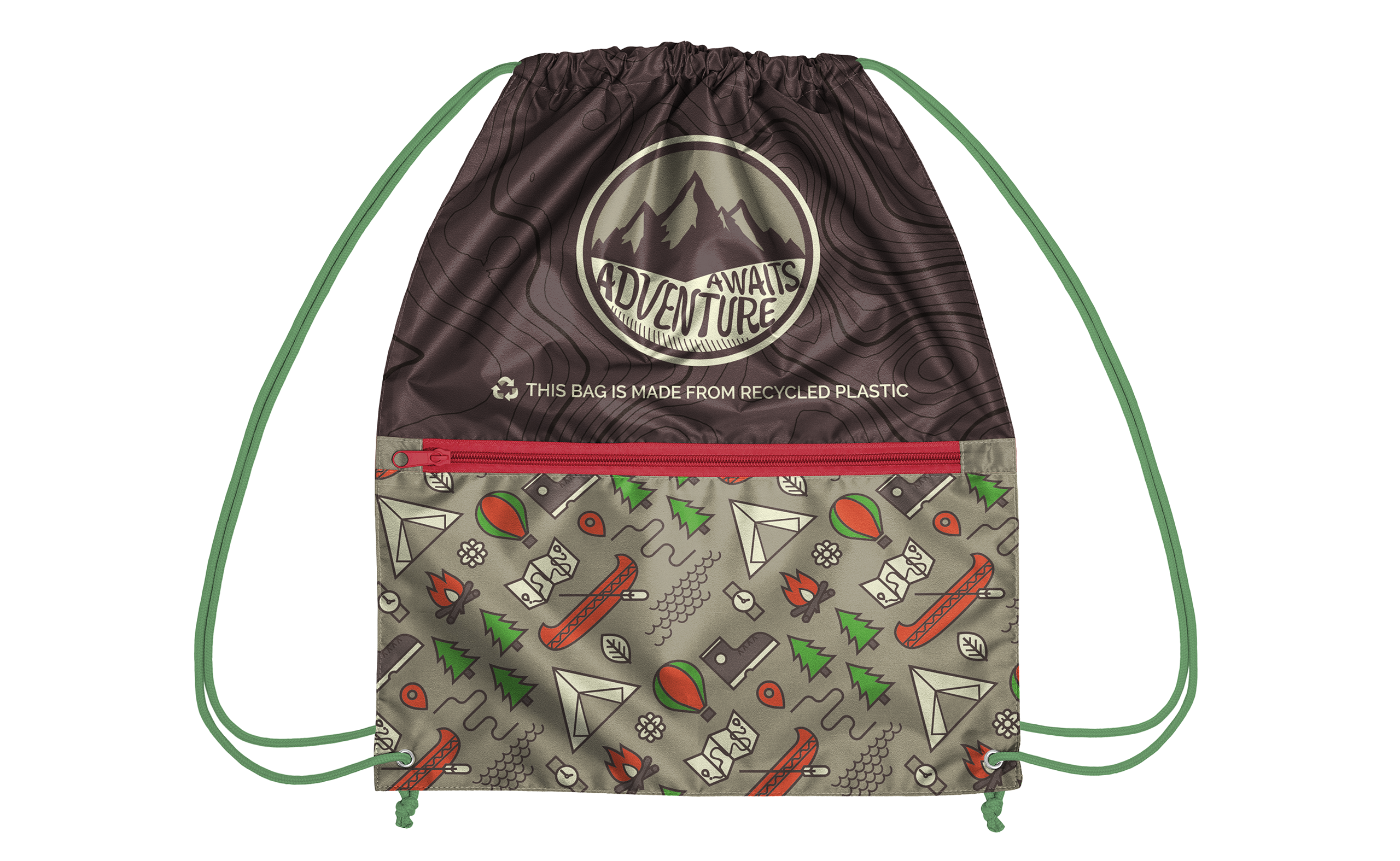 Recycled Zipper Drawstring Bag with Custom PMS Strings