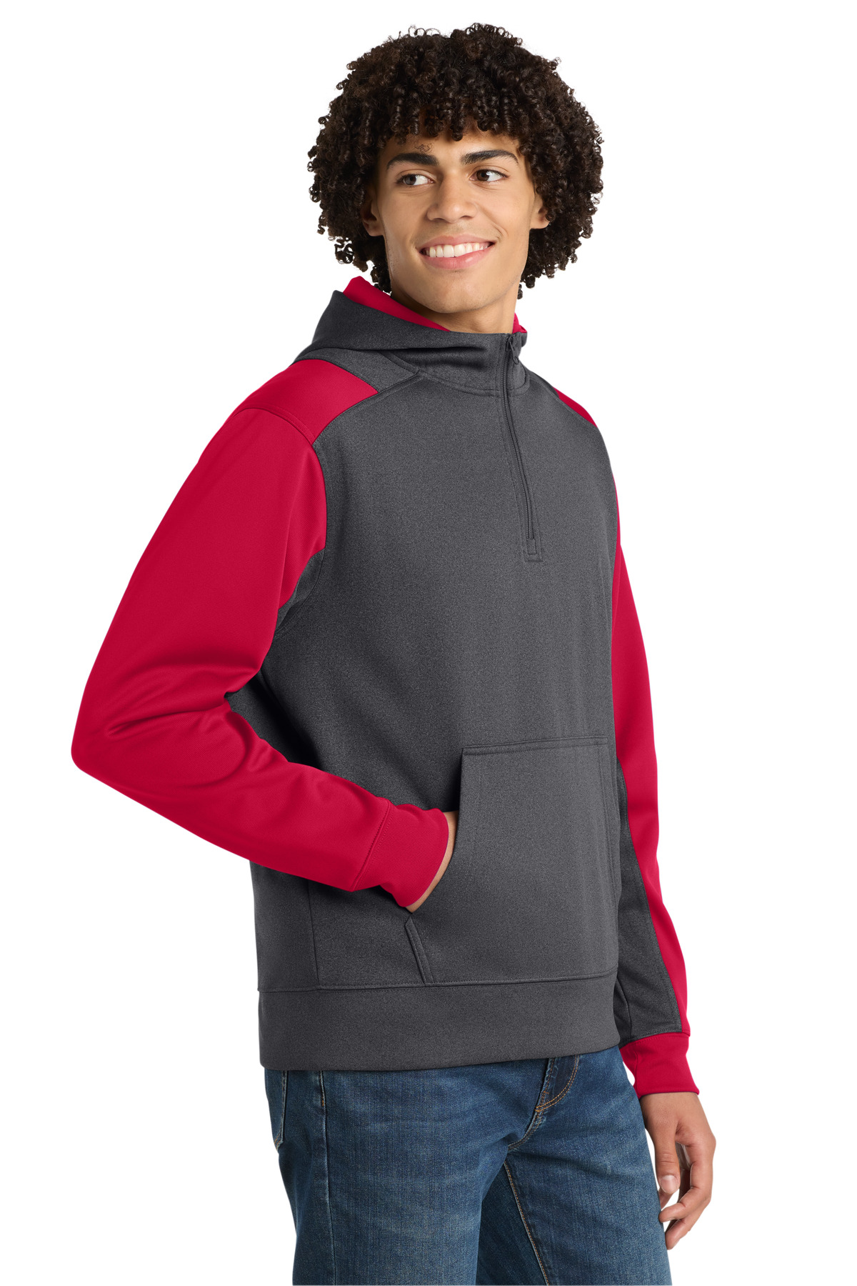 Sport-Tek Tech Fleece Colorblock 1/4-Zip Hooded Sweatshirt. ST249, custom hoodie or sweatshirt with logo imprint 1