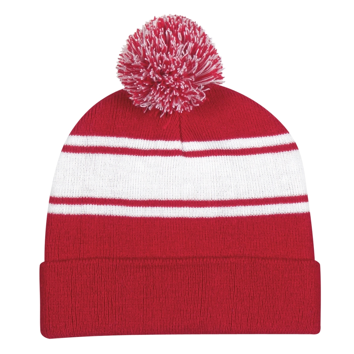 Two-Tone Knit Pom Beanie With Cuff 2