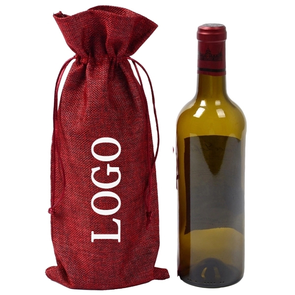 Burgundy Color Jute Drawstring Wine Bag 3