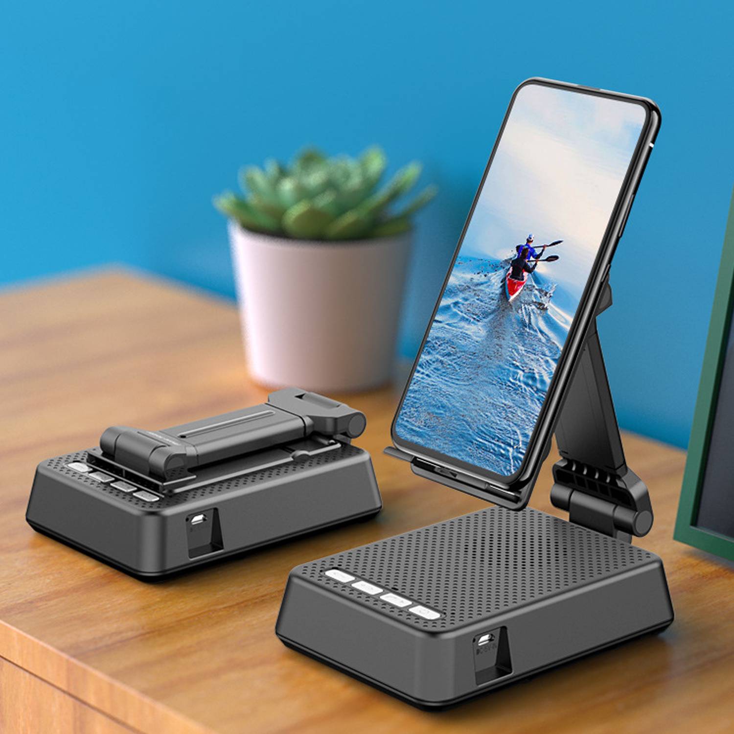 2 in 1 Plastic Foldable Wireless Speaker Phone Stand 4