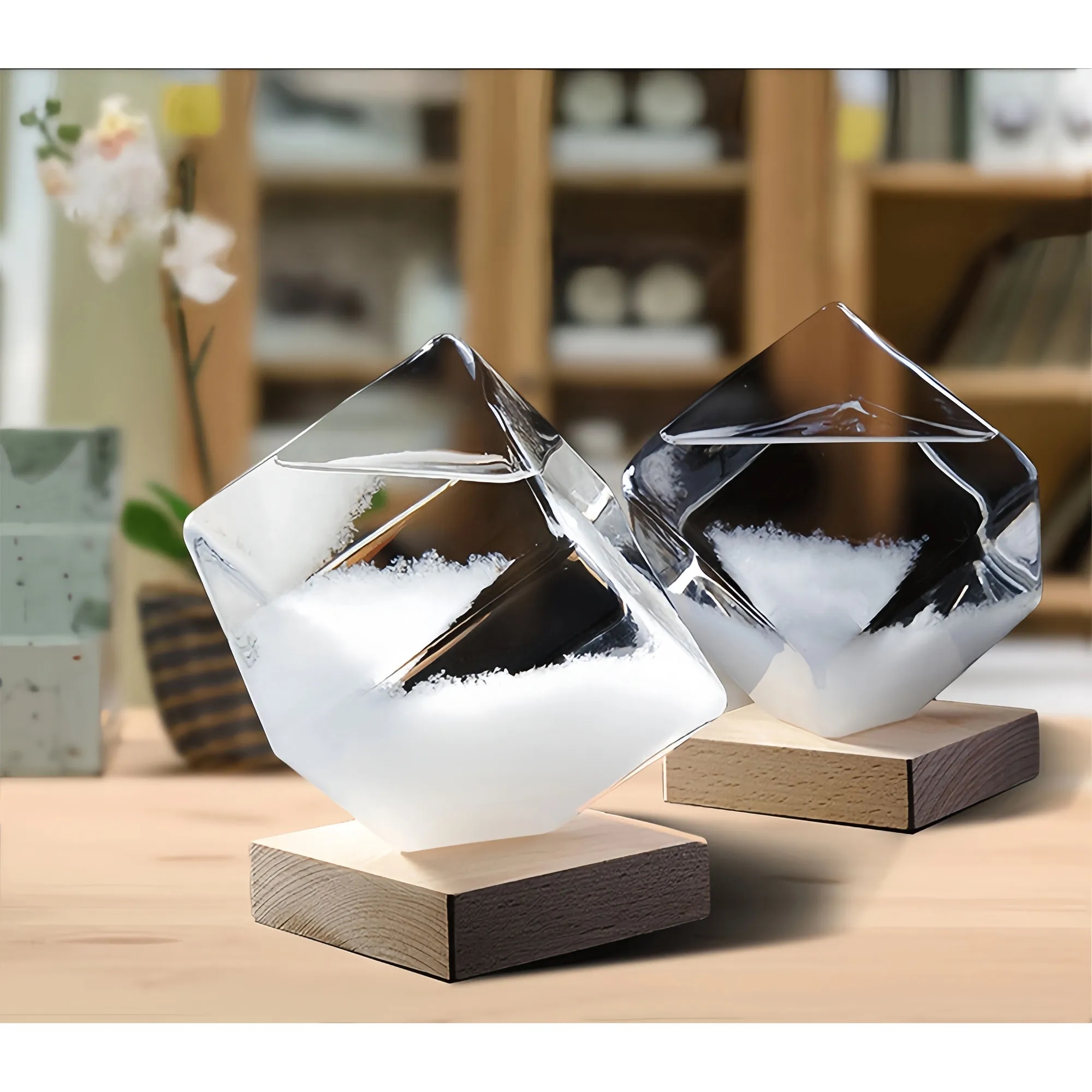 Crystal Weather Glass With Wood Base For Home Office Decor 4