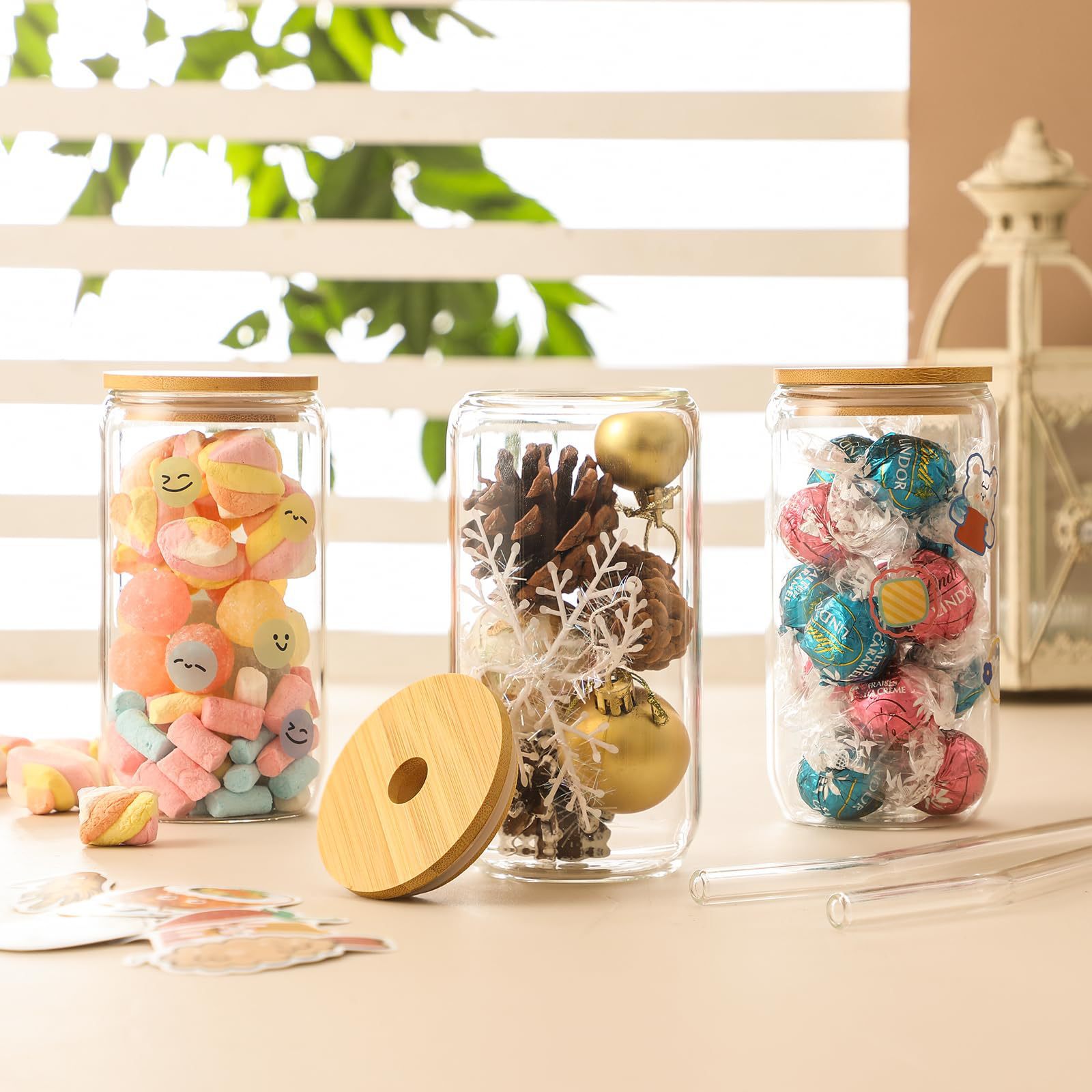Drinking Glasses with Bamboo Lids and Straw 16oz 3