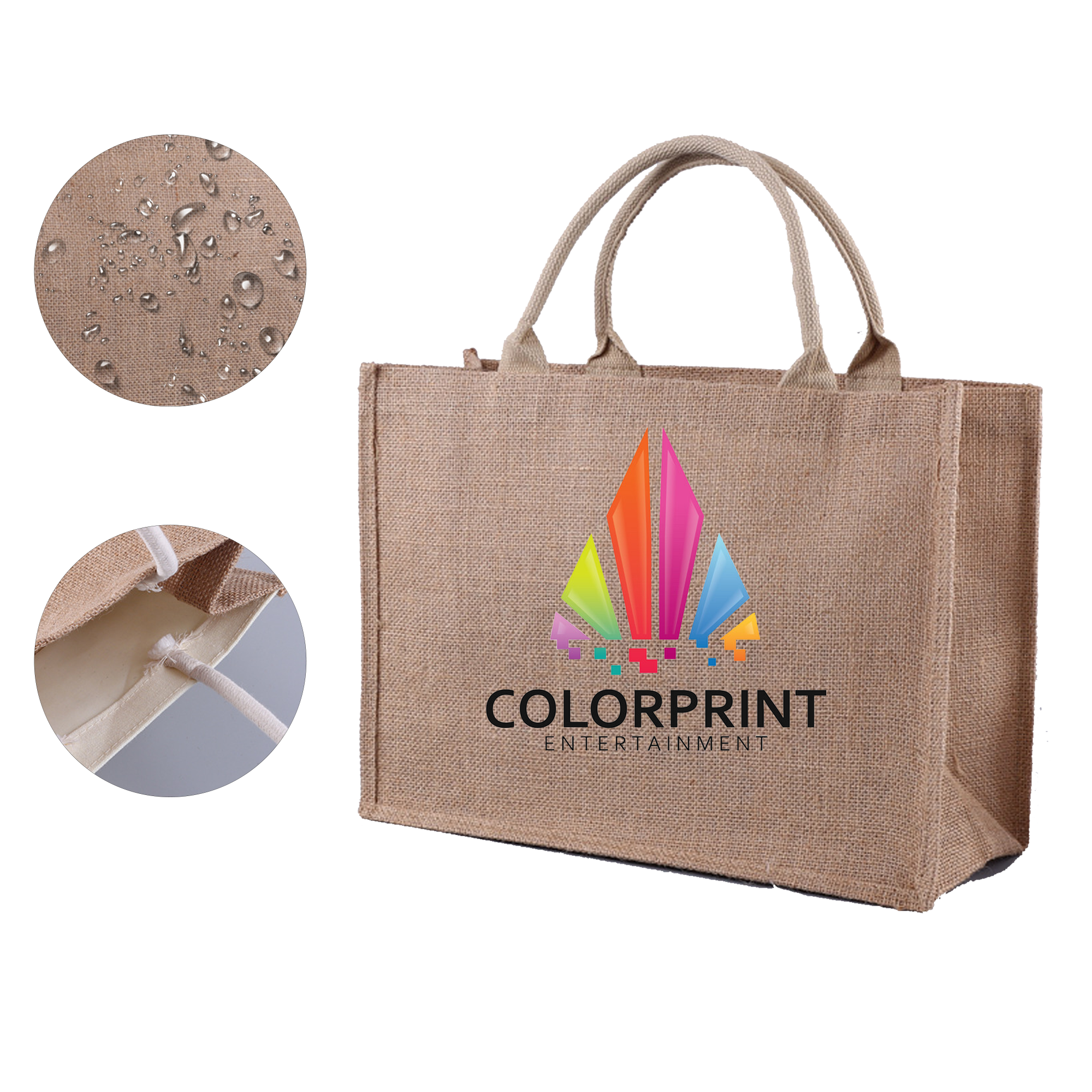 Full Color Jute Burlap Tote Bag with Handles MOQ100, custom tote bag with logo imprint 3