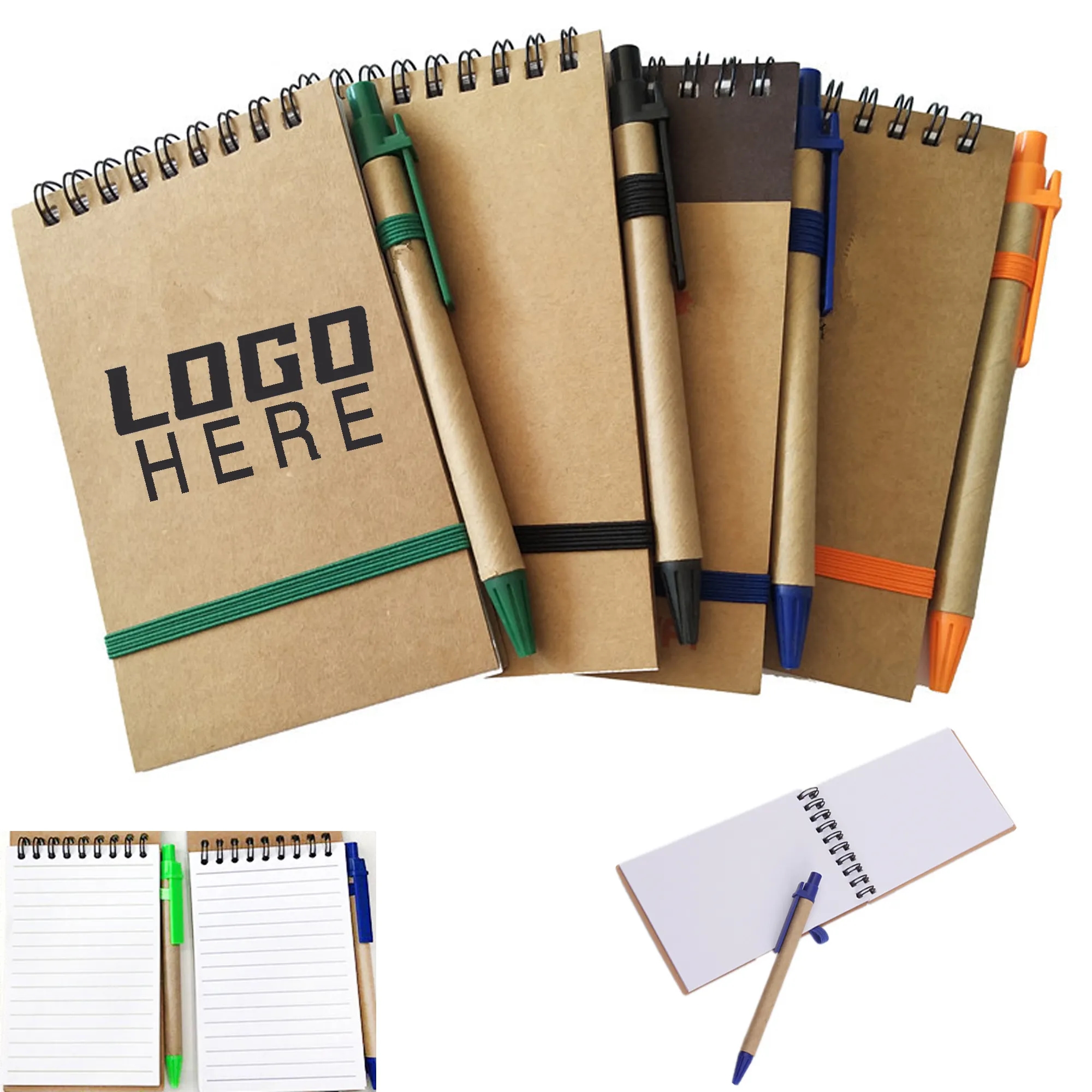 50 Sheets Spiral Journal Coil Kraft Notebook With A Pen