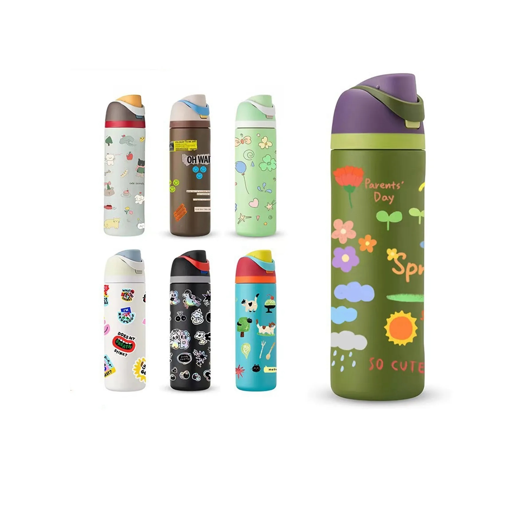 16 Oz. Custom Pattern Spout Lid Water Bottle with Straw 3