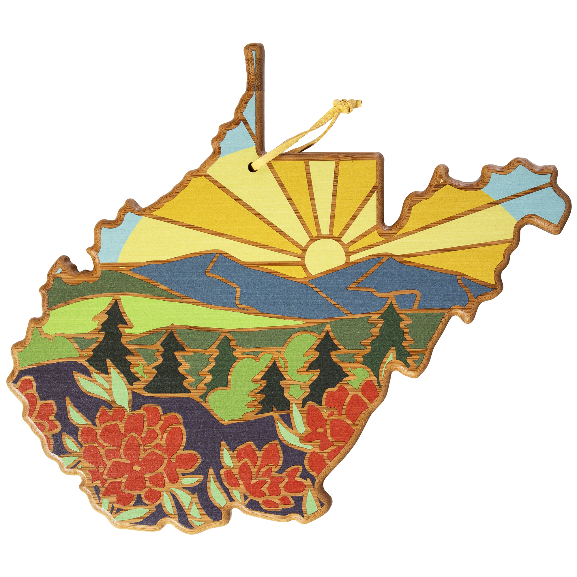 West Virginia State Shaped Serving and Cutting Board with Artwork by Summer Stokes