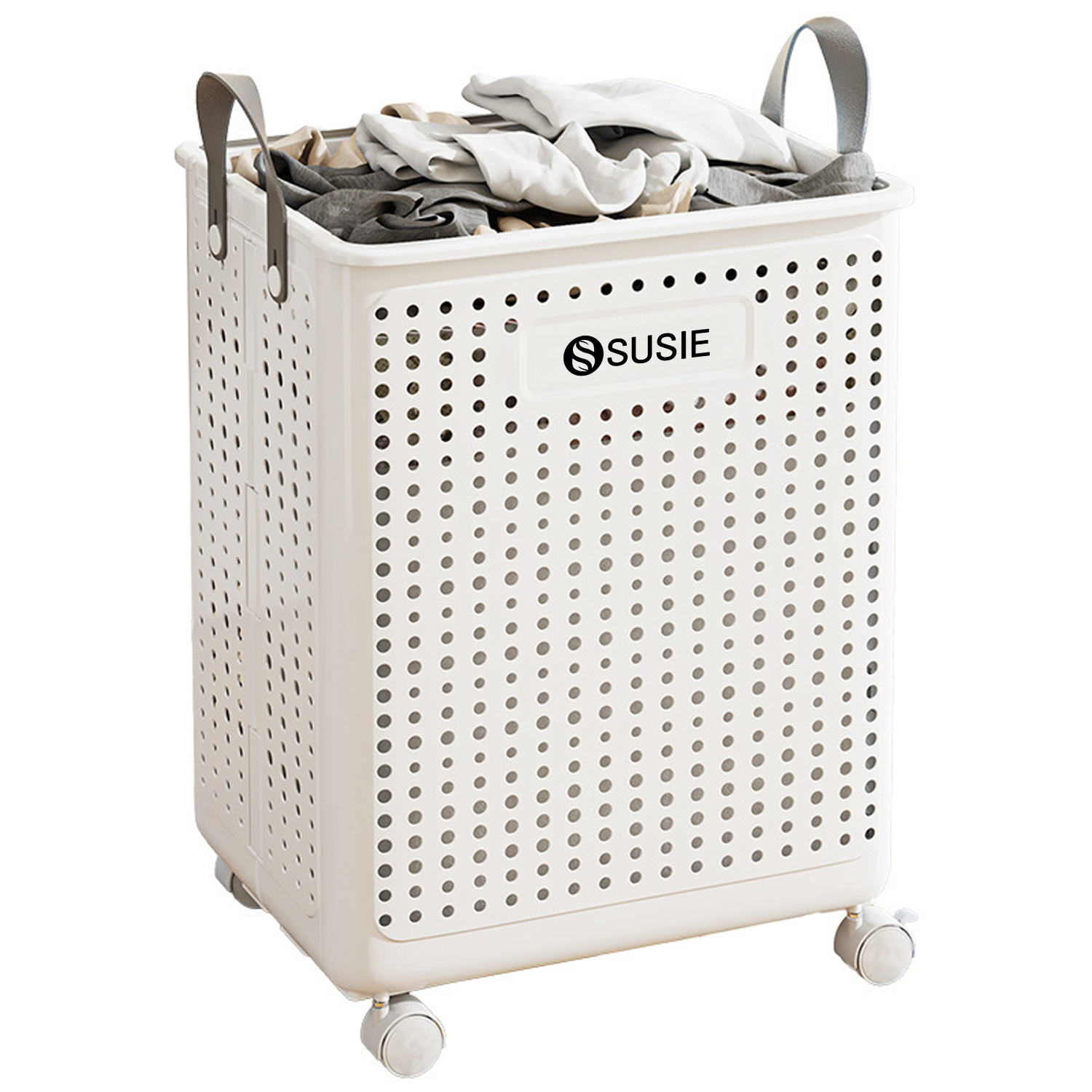 Portable Collapsible Laundry Basket w/ Wheels and Handle 2