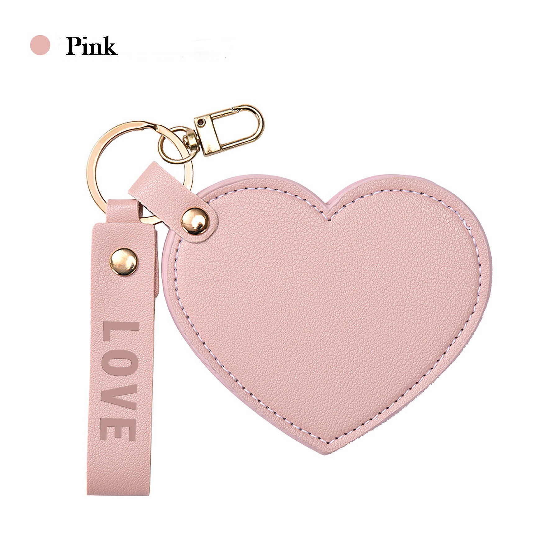 Leather Key Chain With Heart-Shaped Makeup Mirror 2