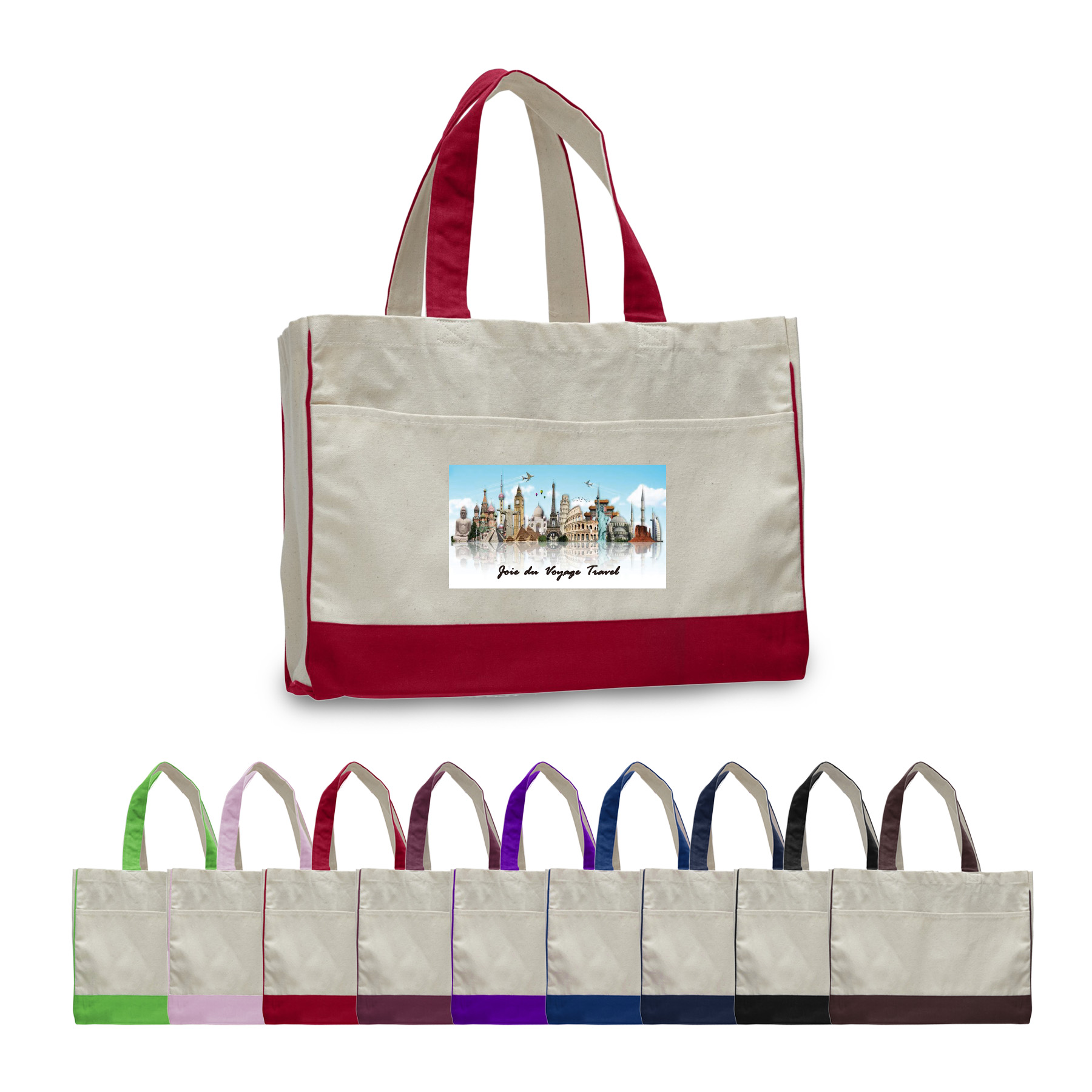 12 oz. Cotton Canvas Self Fabric Handles Tote Bag/w inside zipper pocket_R114BT 6