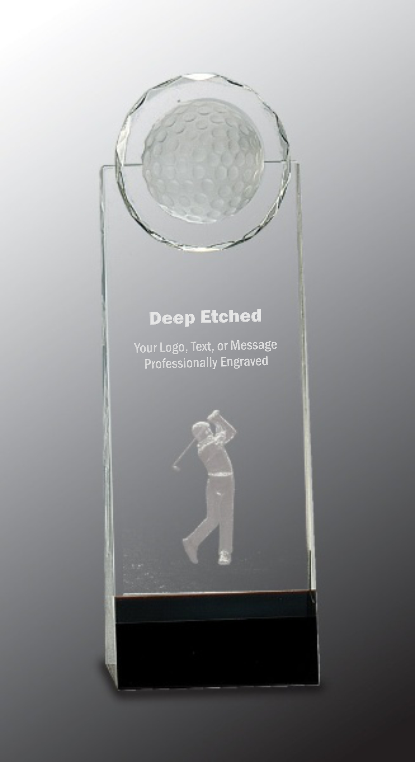 9 1/2" Clear/Black Crystal Standup Award with 3D Golfer