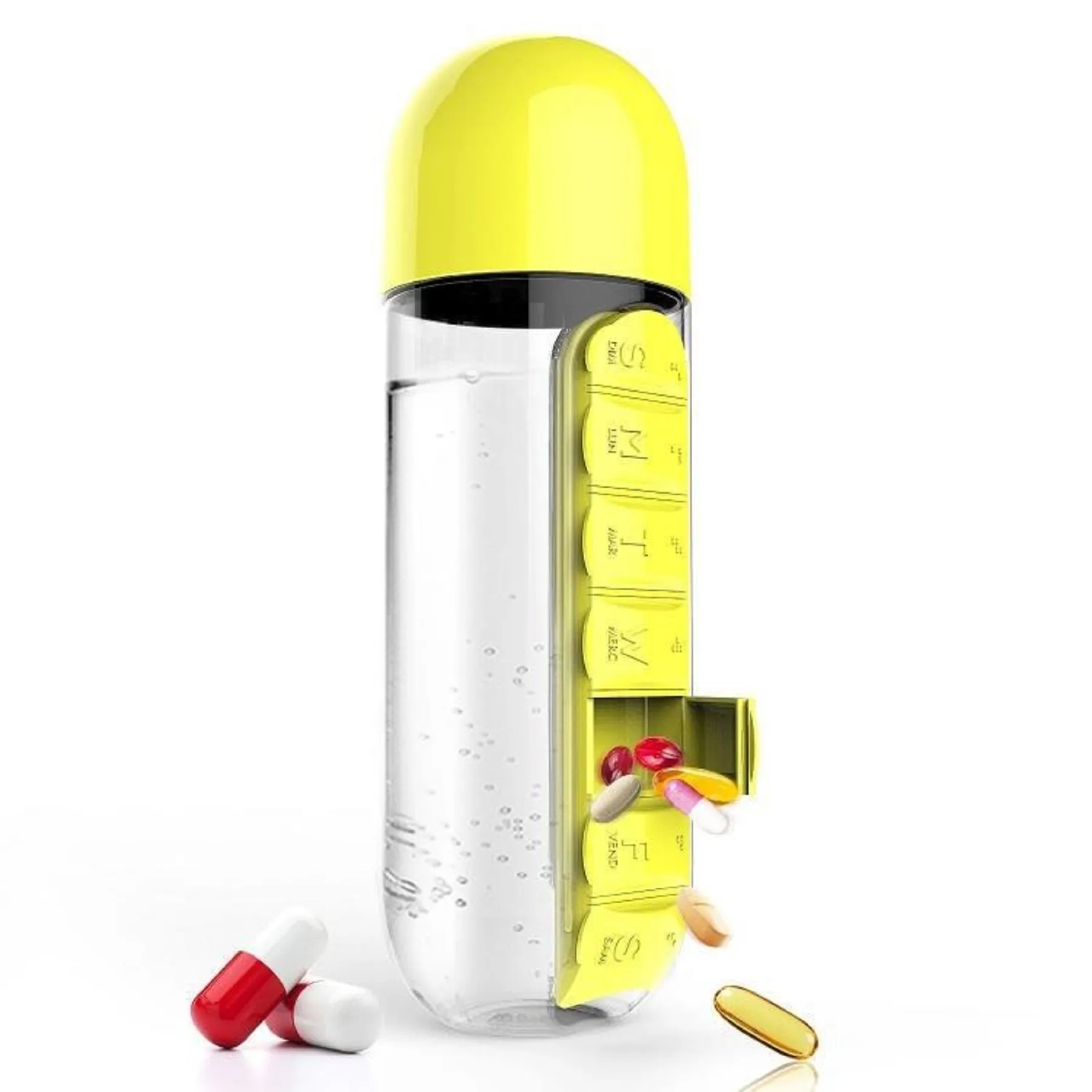 20 OZ Water Bottle with 7 Compartments Pill Box 11