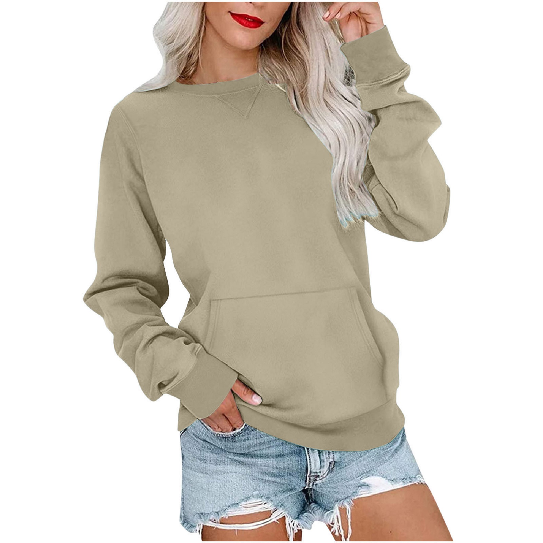 Casual Womens Sweatshirts Crewneck Long Sleeve Tops, custom hoodie or sweatshirt with logo imprint 3