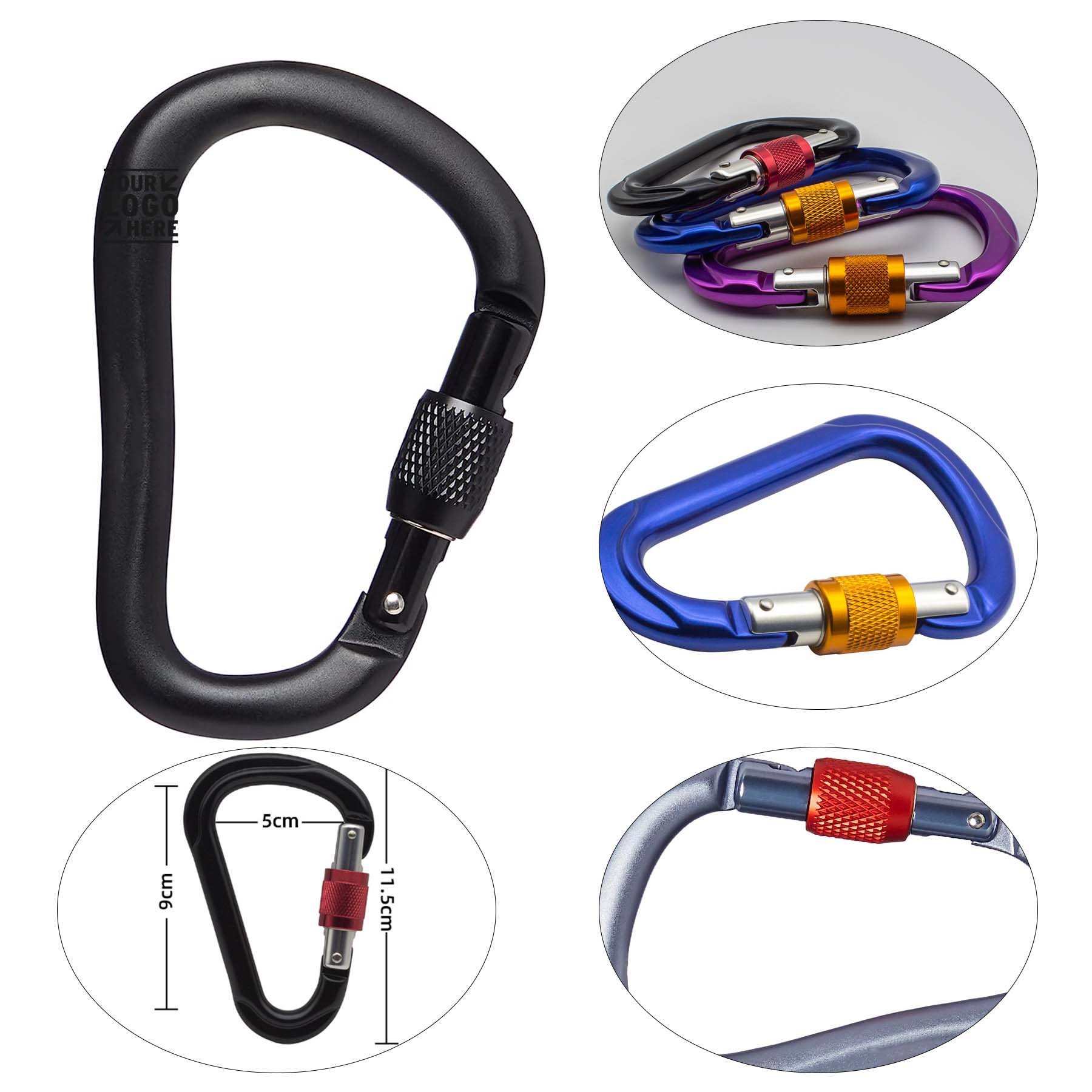 Black Locking Climbing Carabiners Heavy Diamond Rocklock Screwgate Carabiner 1