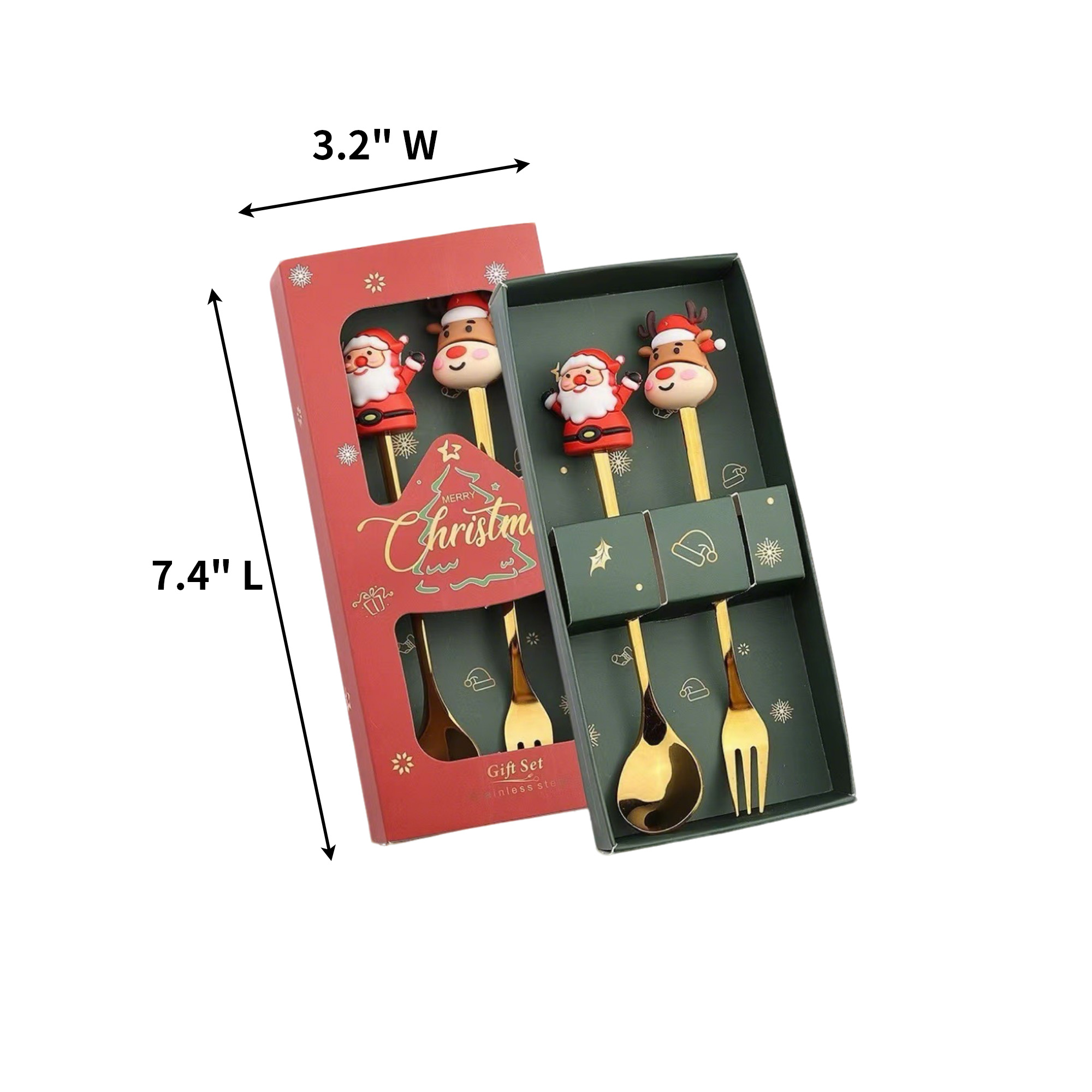 Two Piece Christmas Spoon Fork Set 7.4 x 3.2 x 1" 2
