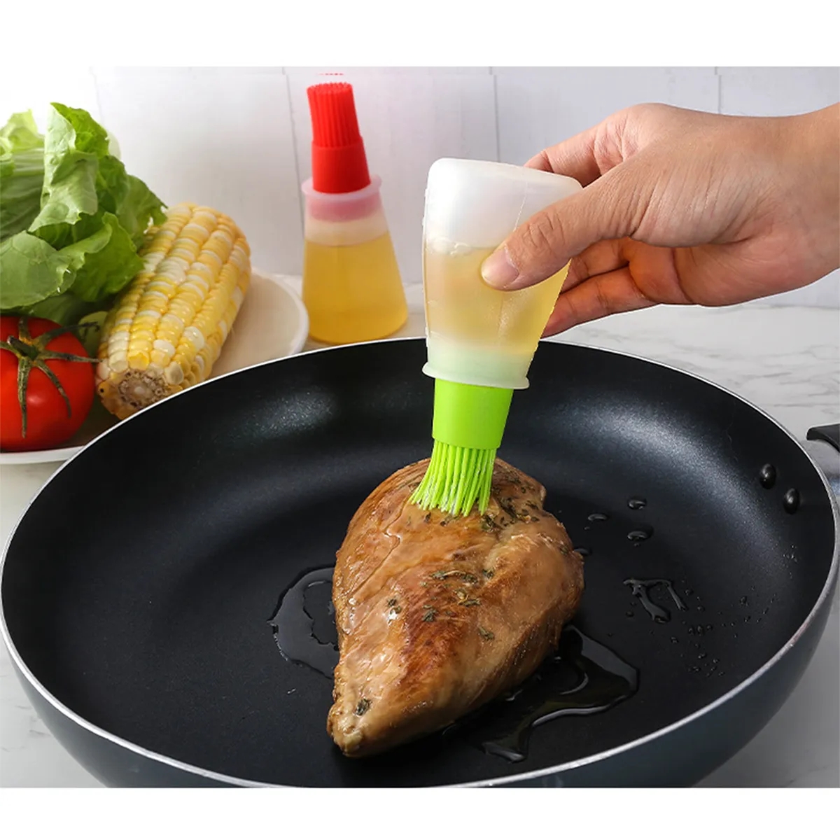 Portable Cooking BBQ Silicone Oil Bottle With Brush 4
