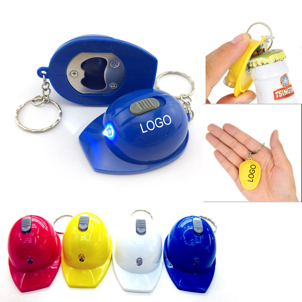 Safety Helmet Bottle Opener Keychain with LED 1