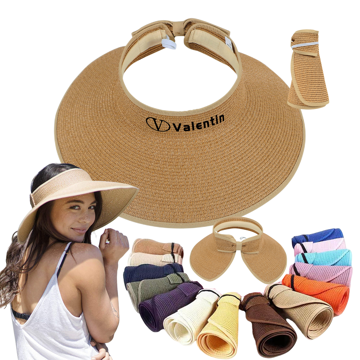 Women Wide Brim Roll-Up Straw Sun Hat 1