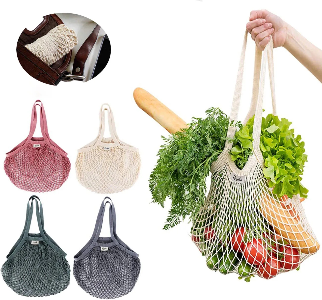 Ecology Reusable Cotton Mesh Grocery Bags, custom tote bag with logo imprint 4