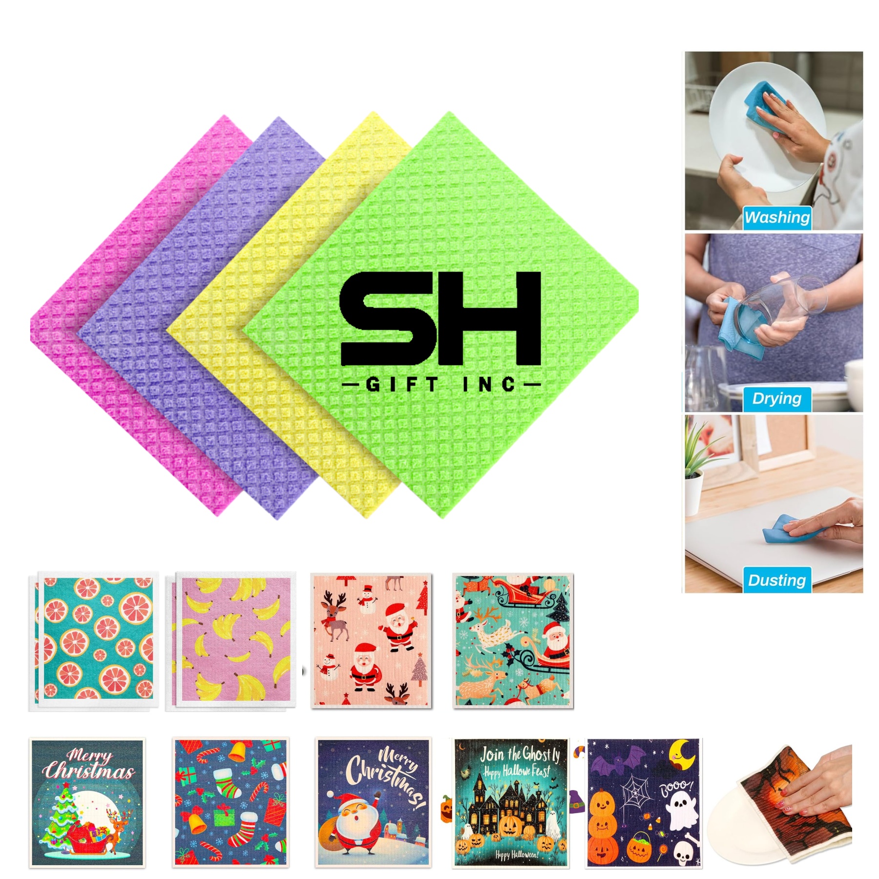 Swedish Dishcloth Cellulose Sponge Reusable Cleaning Cloths 2