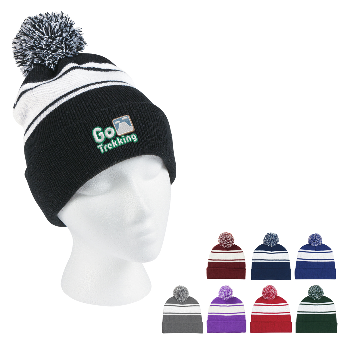 Two-Tone Knit Pom Beanie With Cuff 4