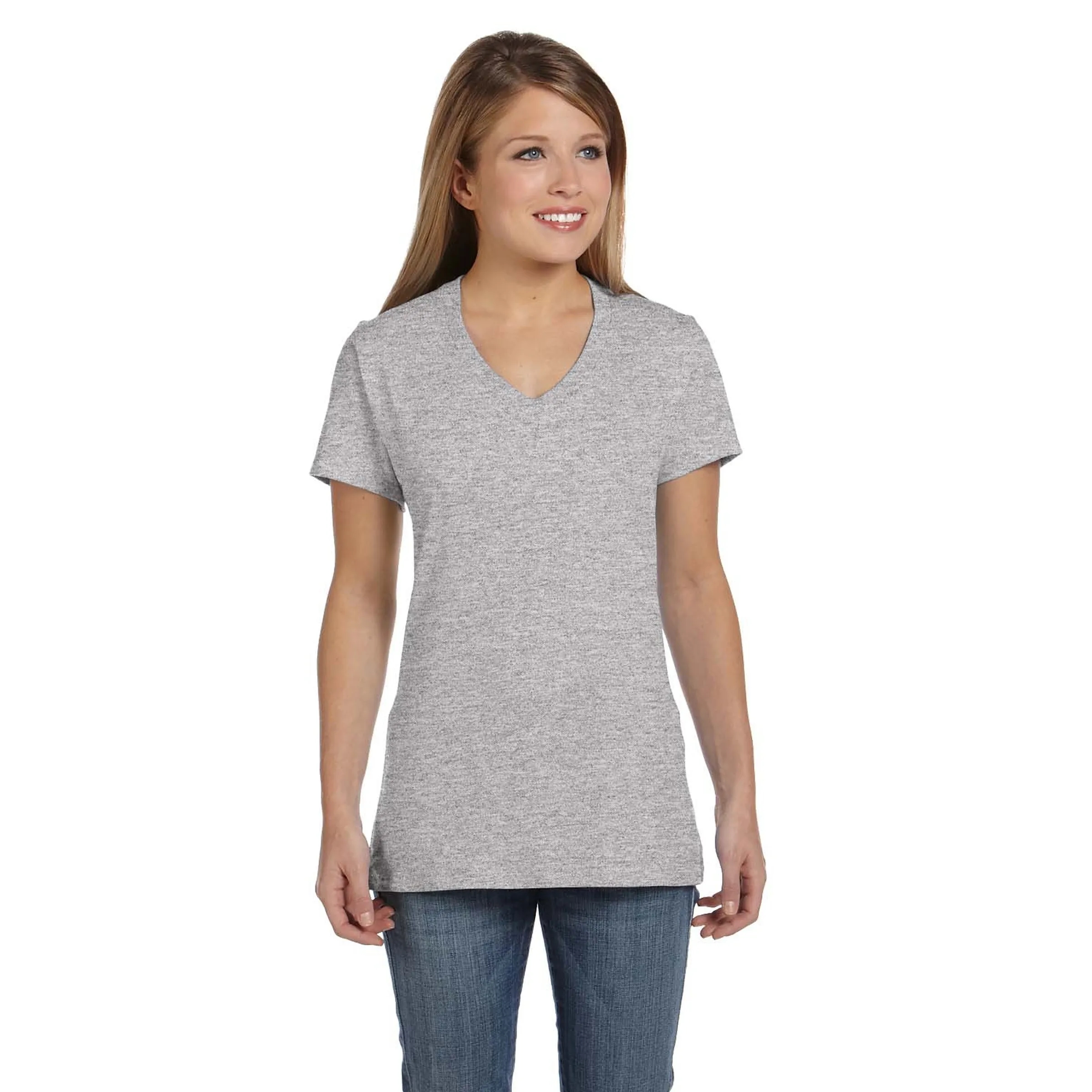 Hanes Ladies 4.5 oz.. 100% Ringspun Cotton V-Neck T-Shirt 12