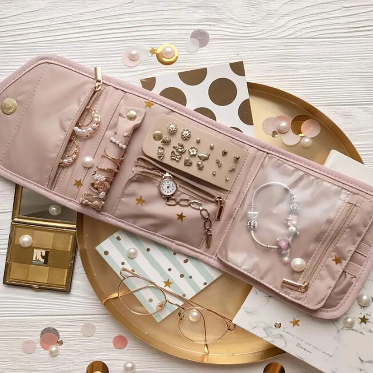 Travel Jewelry Organizer Case Foldable Roll 2