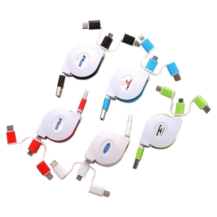 Retractable USB Data and Charging Cable Multiple Tips Works w/Most Cell Phones 6