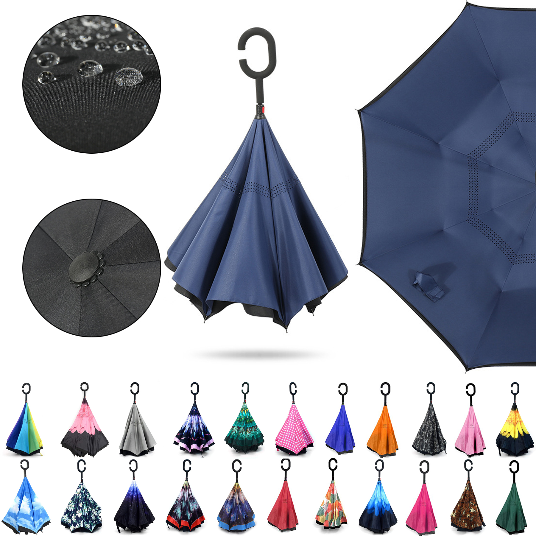 Windproof Double Layer Upside Down Rain Umbrellas 2