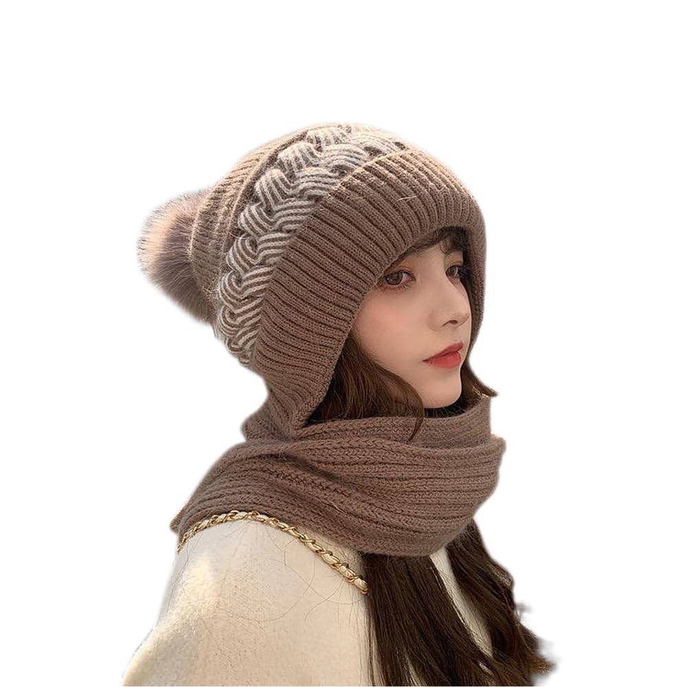 Knit One Piece Style Beanie Hat w/ Scarf 5