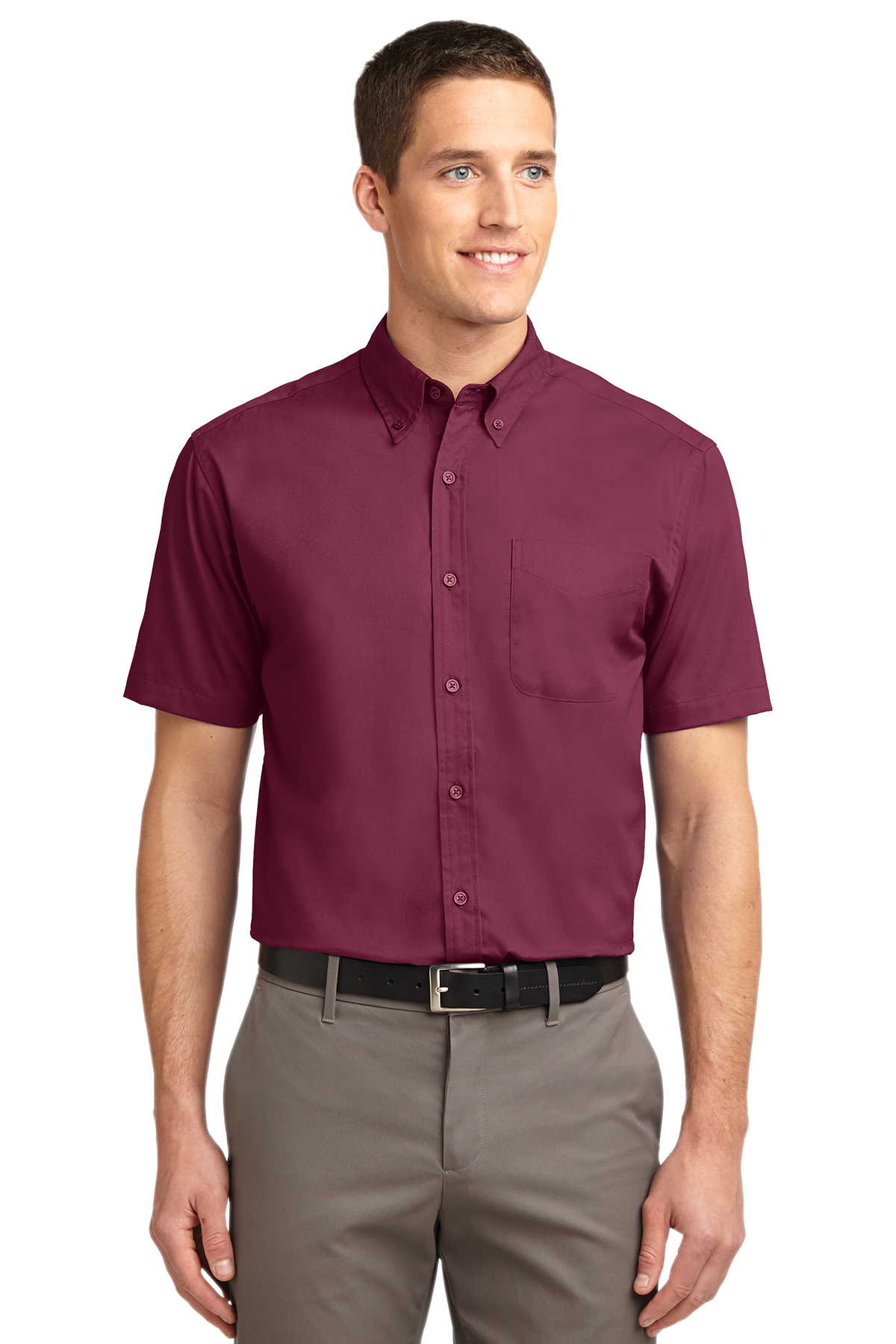 Men's Short Sleeve Oxford Button-Down Easy Care Shirts 22