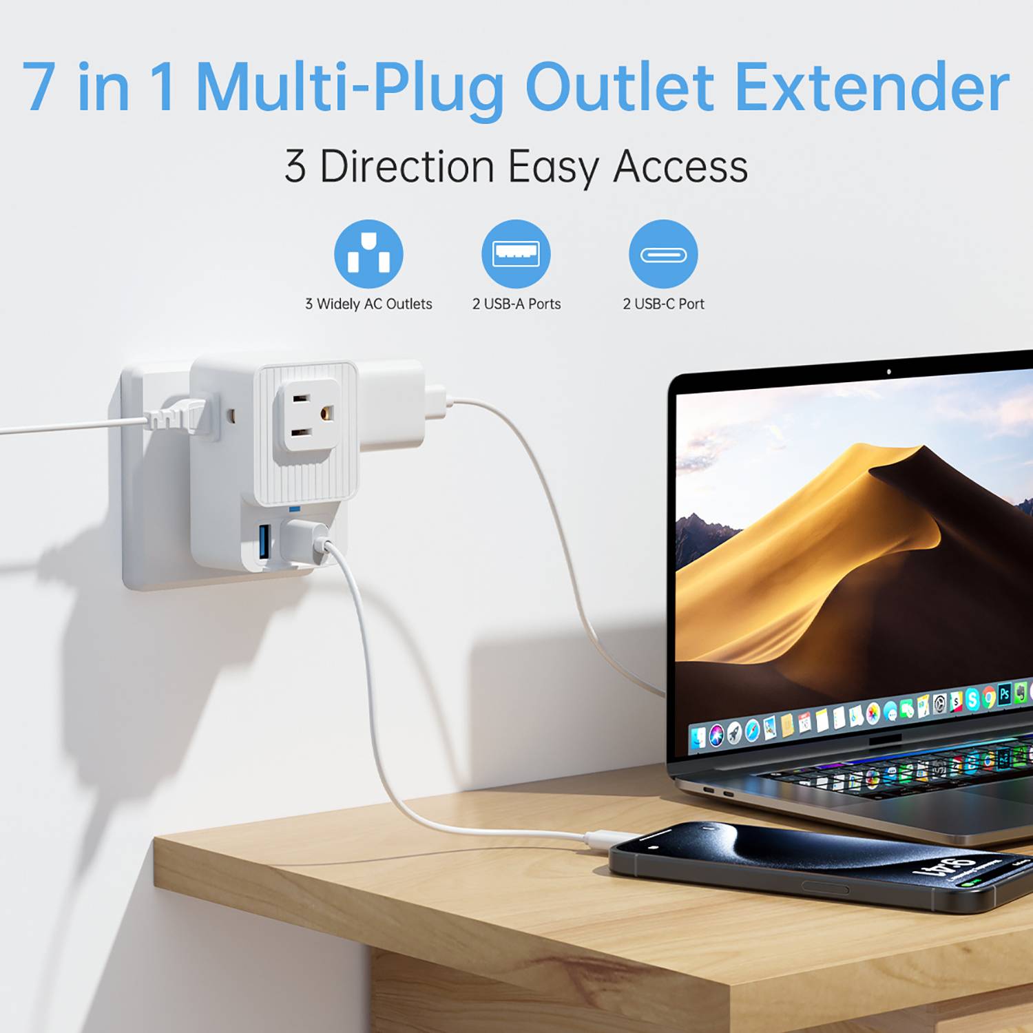7-in-1 Portable Outlet Extender w/ Multiple Plugs 3