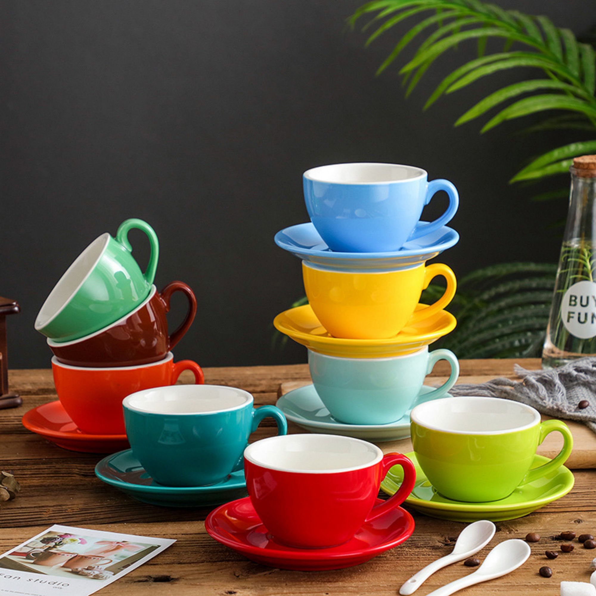 8 oz Colorful Ceramic Mug With Tray 3