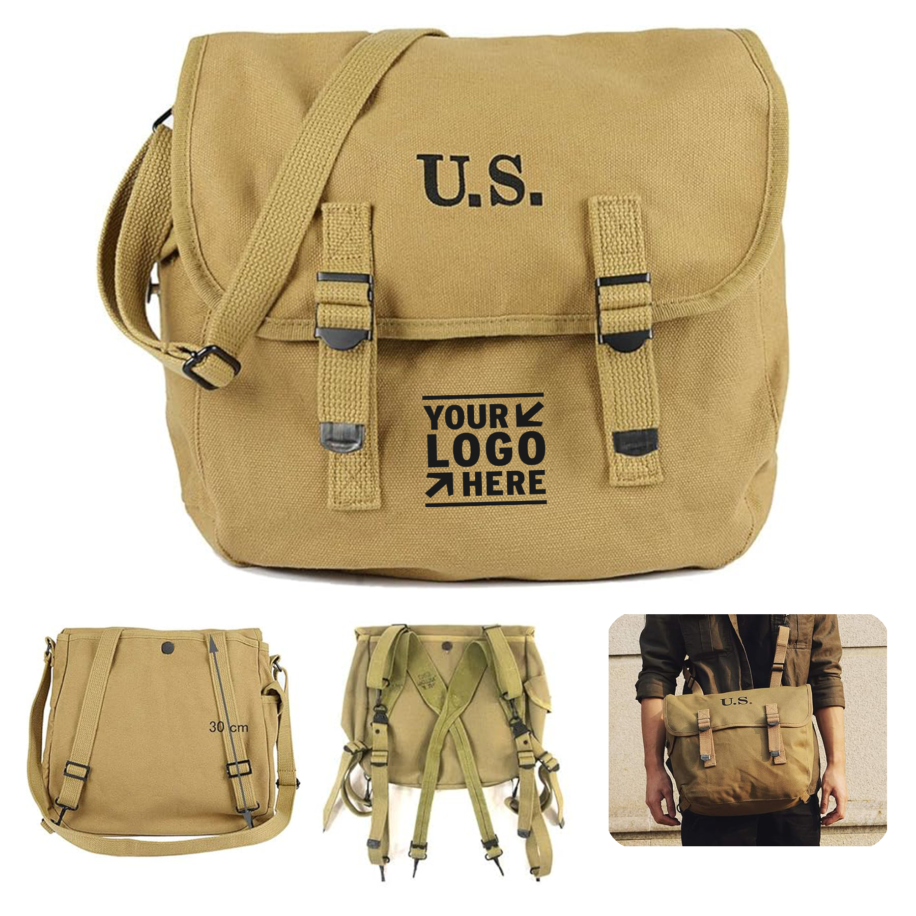 US Army M1936 Vintage Messenger Lightweight Canvas WWII Shoulder Military Bag