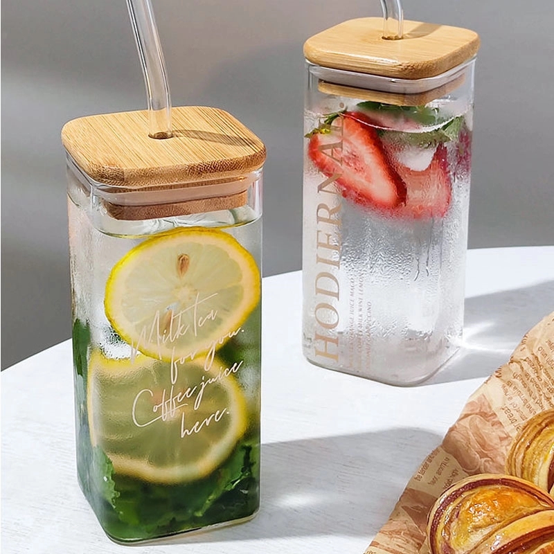 Custom 13.5 OZ  Square Drinking Glasses with Straws 7