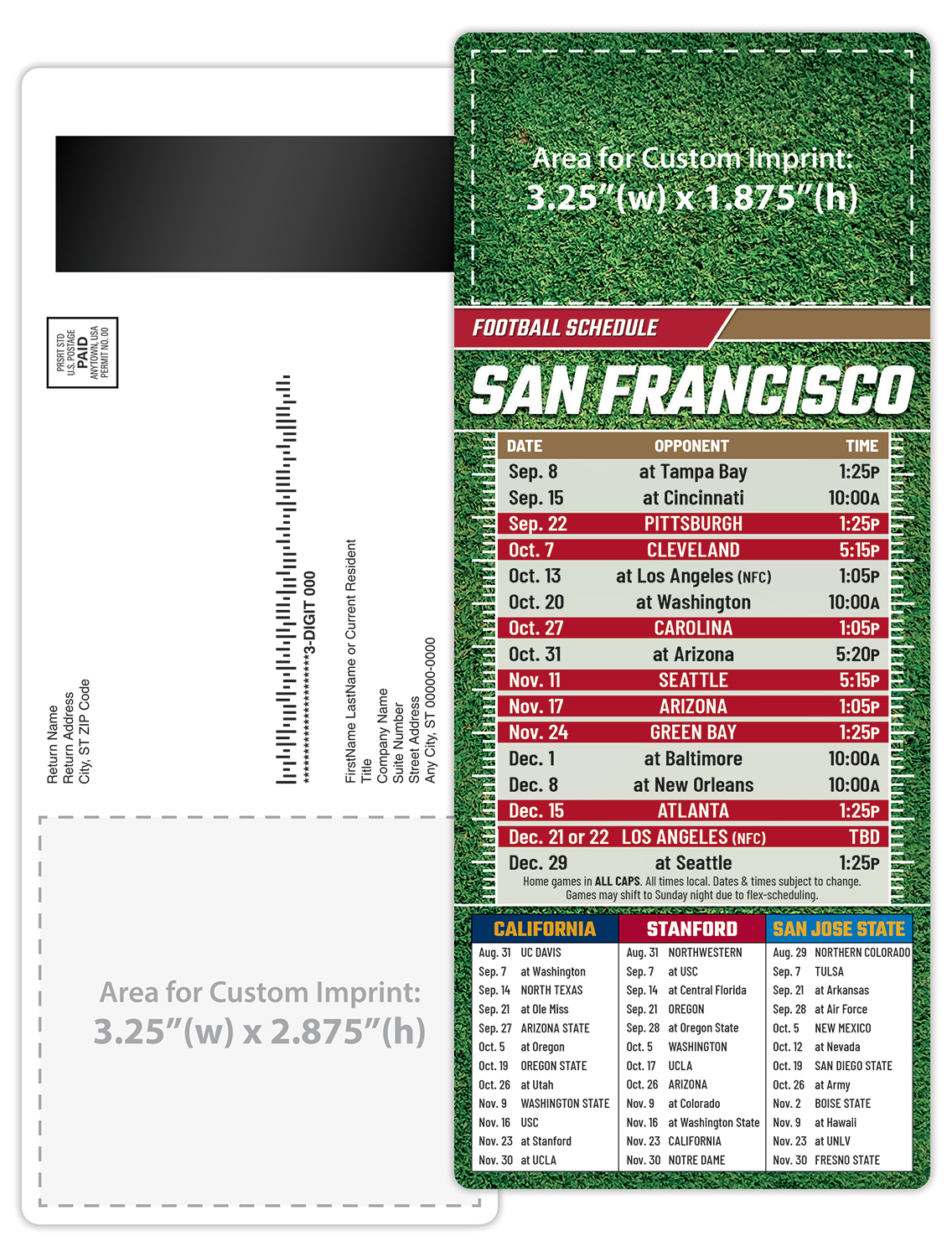 Football Schedule Laminated Card/Postcard with Magnet Strip 3.5x8.5 - 14 pt. 4