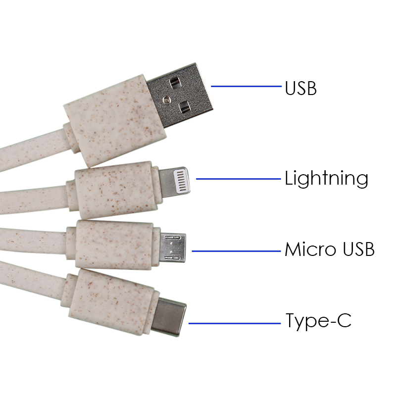 Eco Friendly Wheat Straw 4-in-1 Charging Cable With Type C, Lightning And Micro USB Connector 9