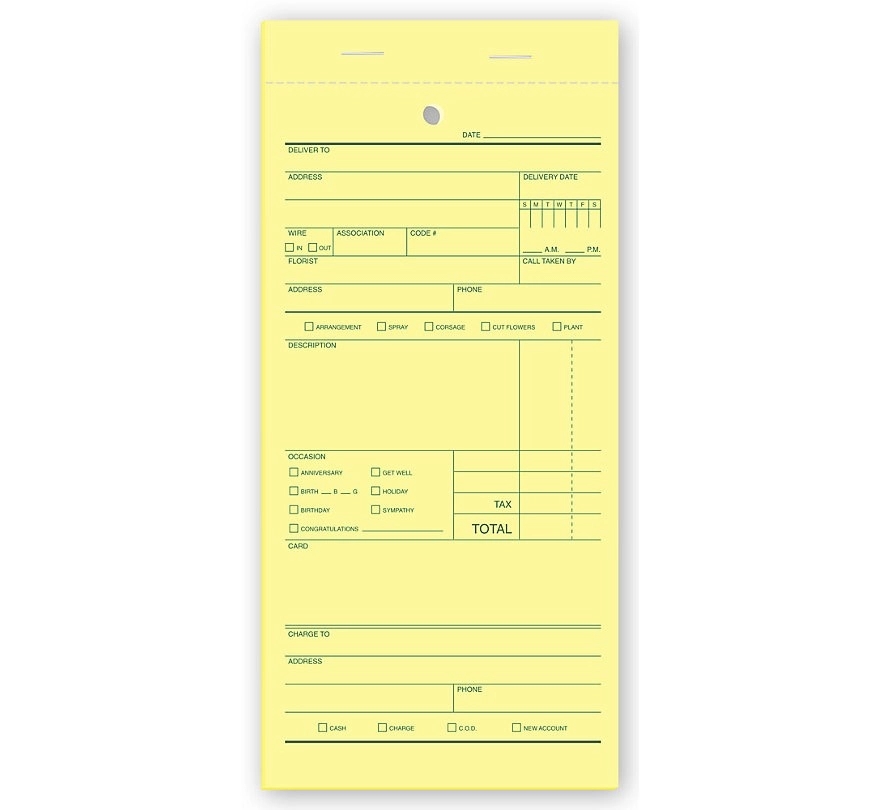 Florist Sales Order Forms, Padded 1