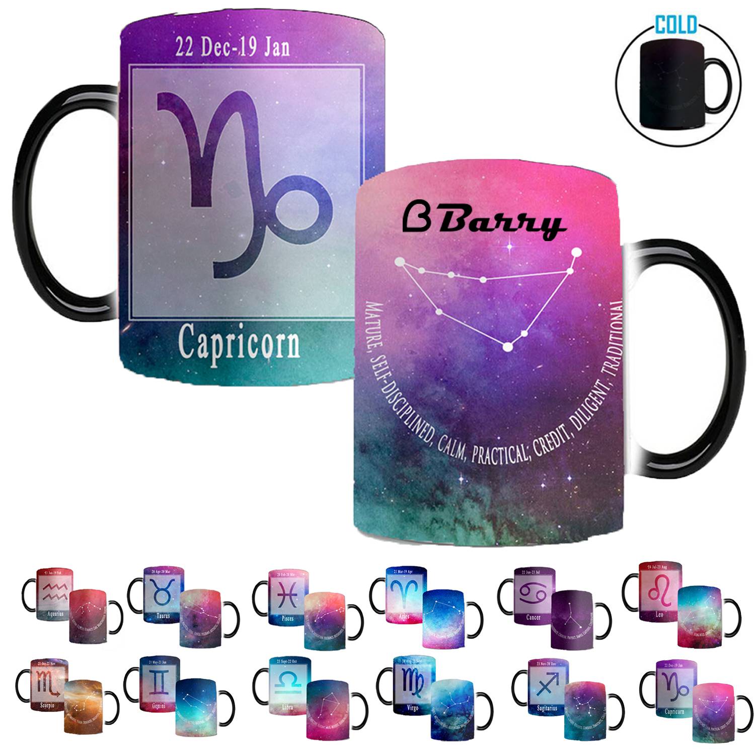 12oz Color-Changing Ceramic Zodiac Mug – Star Sign Cup