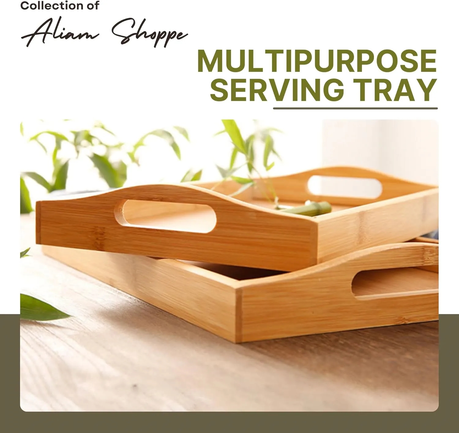Bamboo Serving Tray with Handles 5