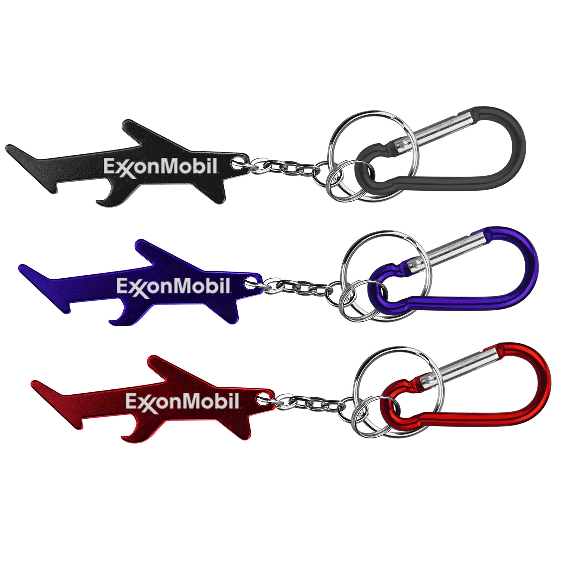 Plane / aircraft shaped aluminum bottle opener with key chain and carabiner