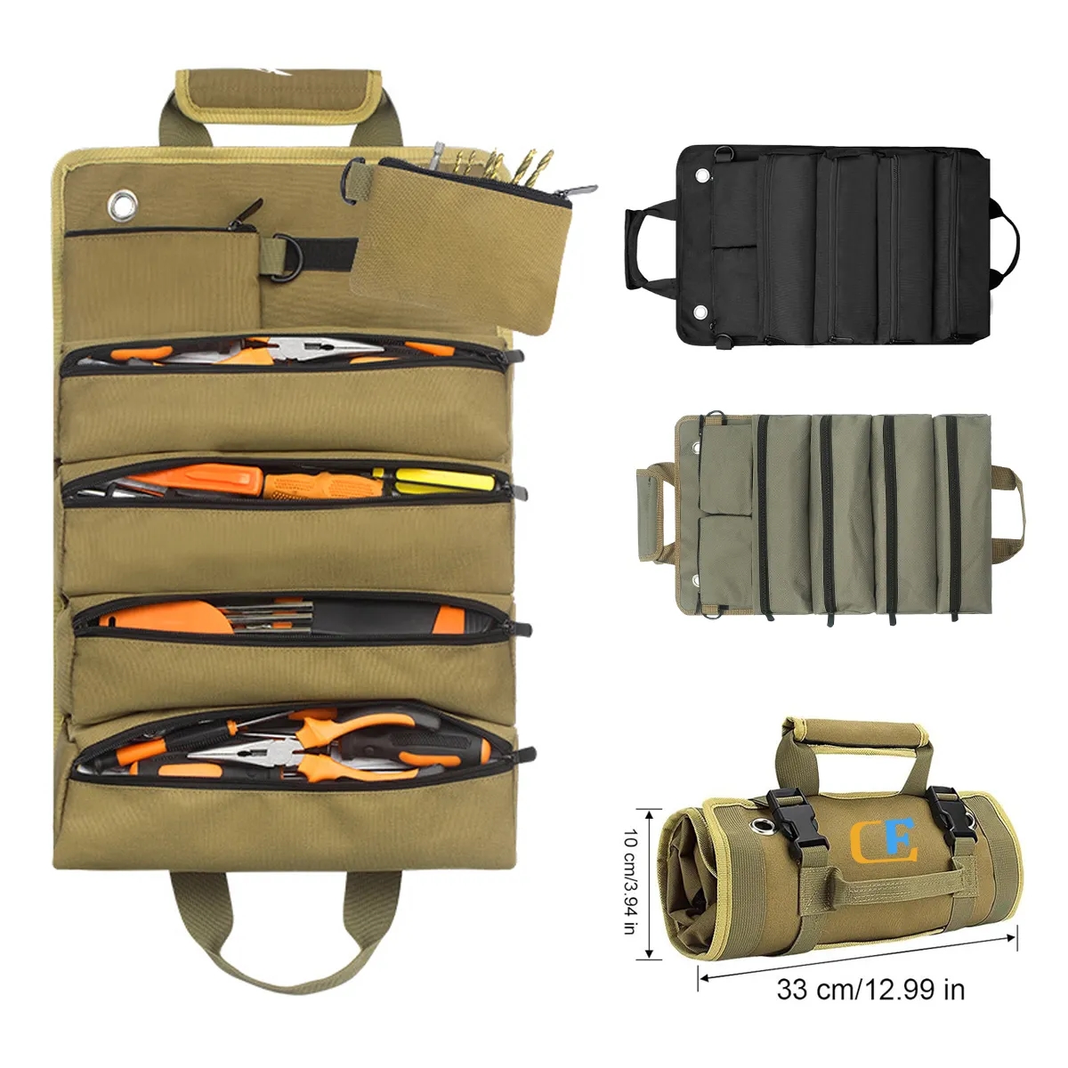 Roll Up Tool Bag Organizer with Removable Pouches 4
