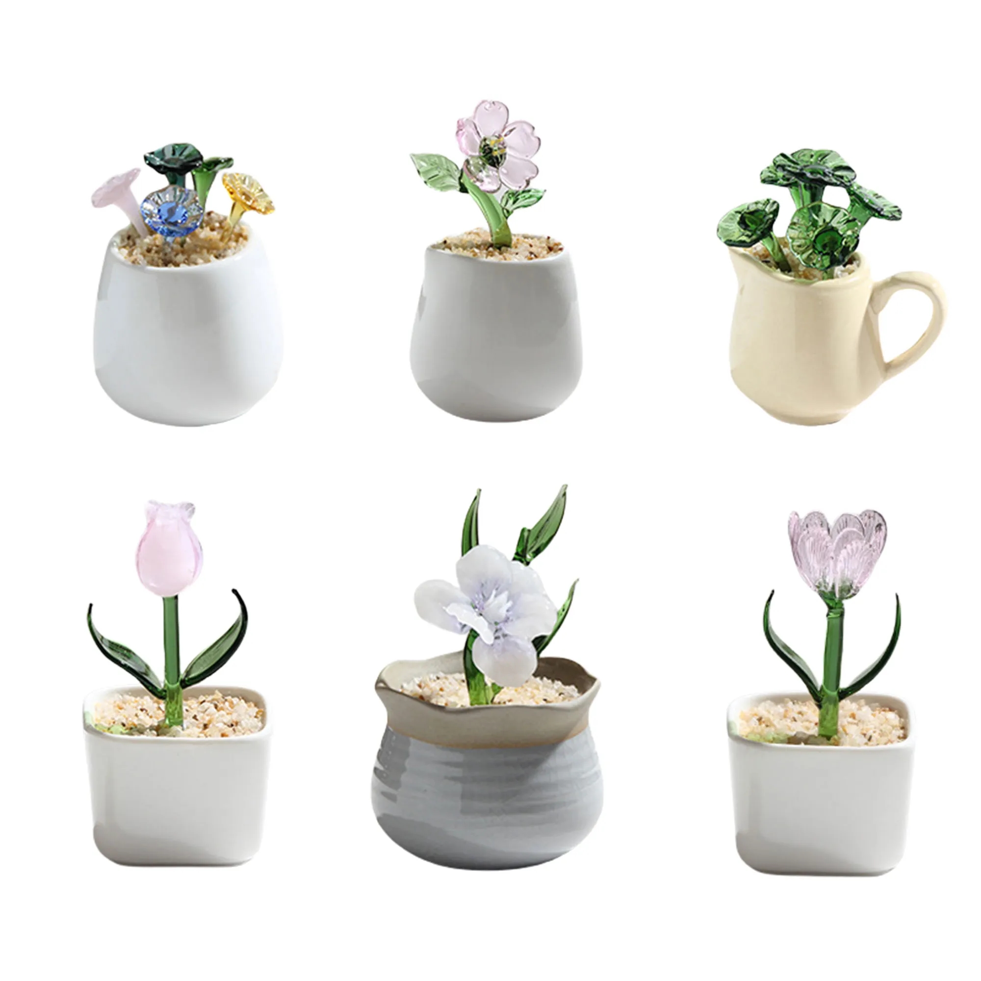 Handmade Glass Succulent Cactus Decor For Office Home 6