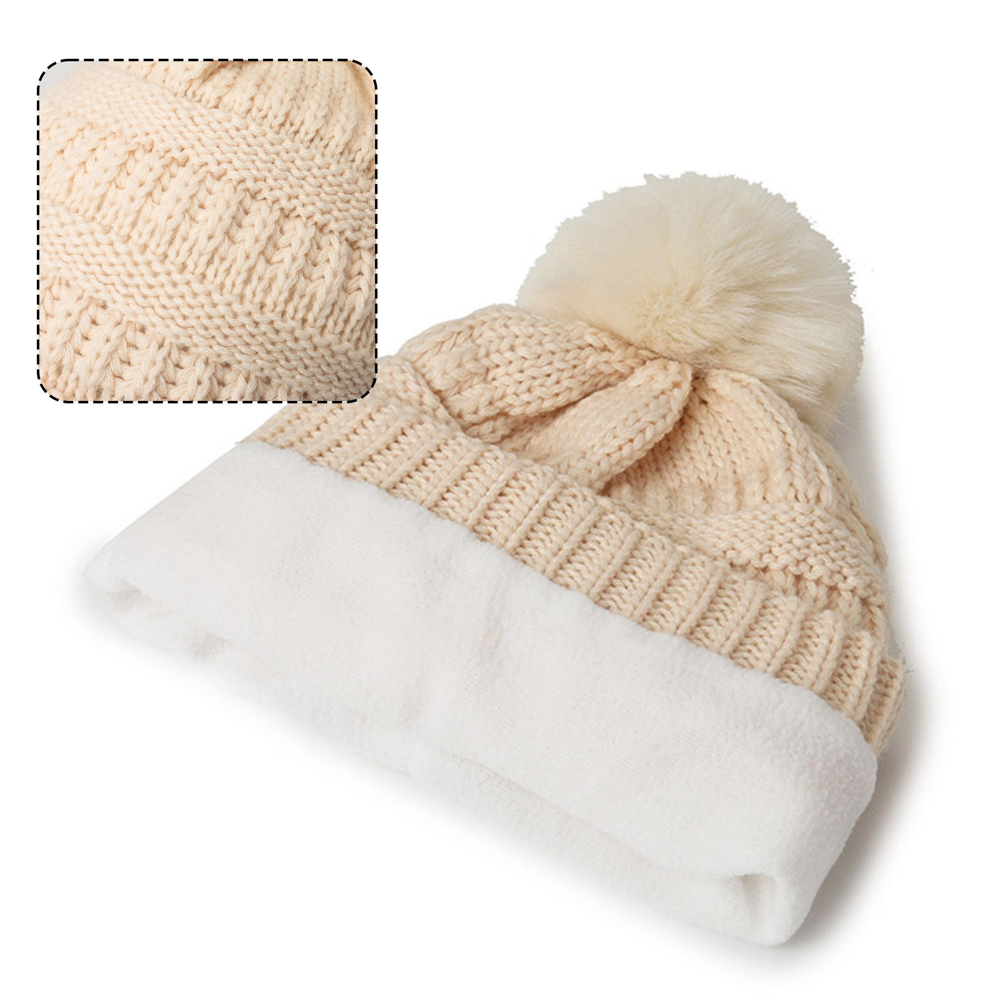 Women Knit Slouchy Beanie with Fur Pompom 2