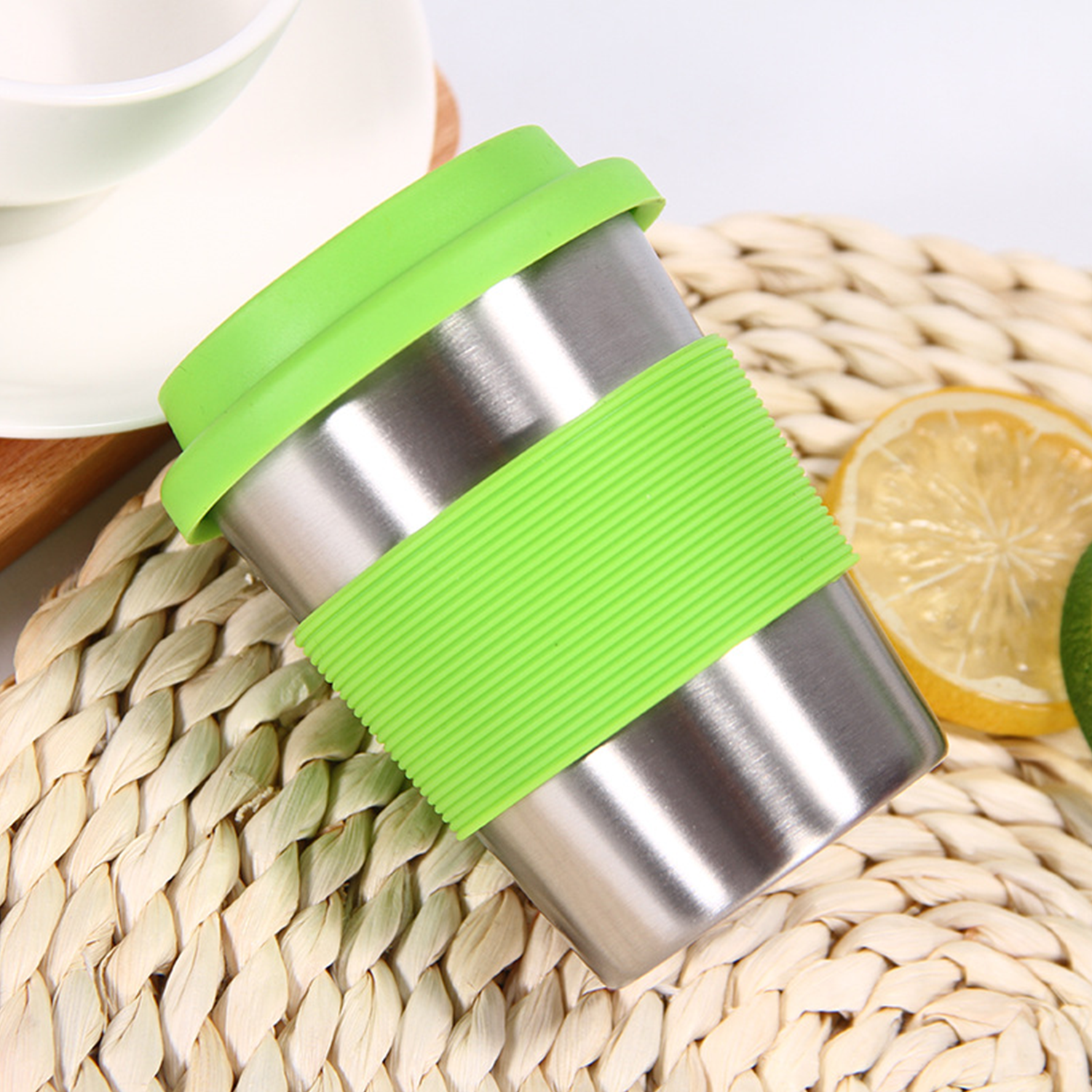 Stainless Steel Silicone Travel Mug w/ Lid & Cover 3