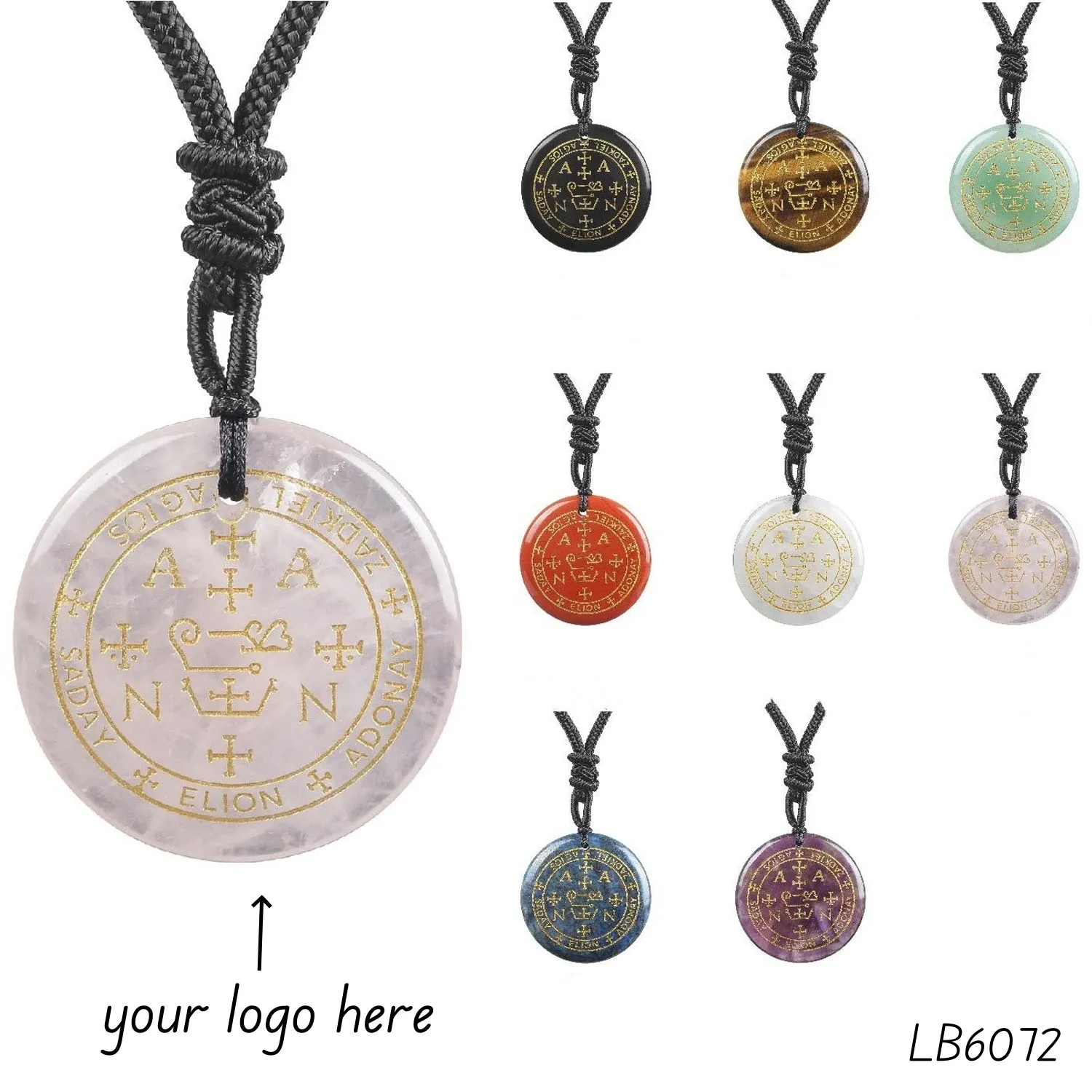 Engraved Natural Stone Necklace Energy Healing Jewelry 1