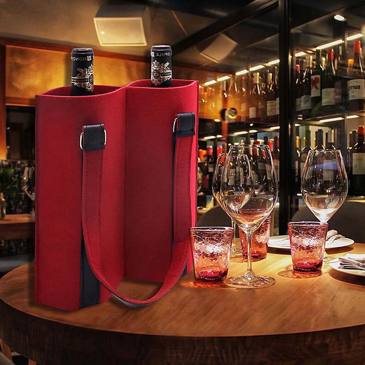 2 Bottle Tote Bag Wine Felt Travel Reusable Gift Carrier 5